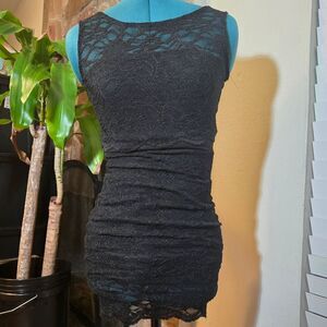 Vintage 90s Vampy Lace Bodycon Dress - Dark Coquette Goth